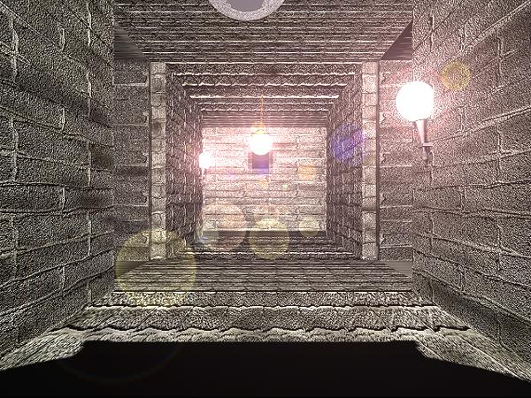 Corridor with lights on