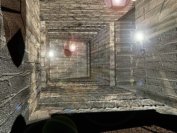 Corridor with lights on