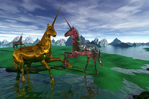 Three playful unicorns